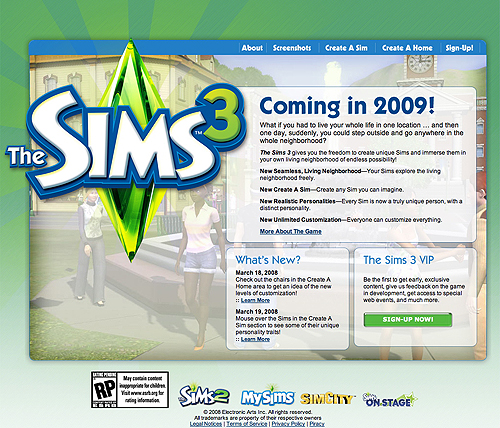 EA's The Sims 3 home page