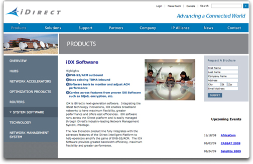 iDirect's iDX homepage