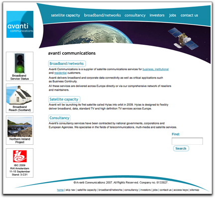 Avanti Communications homepage