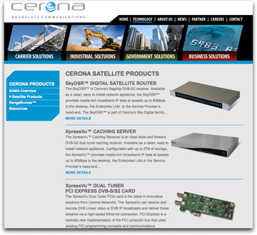 Cerona Networks Satellite Products page