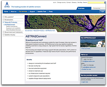 SES ASTRA ASTRA2Connect homepage