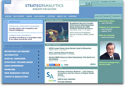 Strategy Analytics homepage