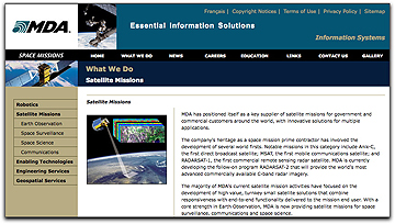 MDA Satellite Missions webpage