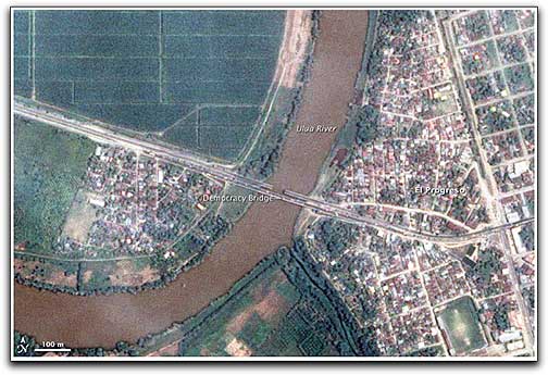 Democracy Bridge quake'd (NASA, FORMOSAT-2)