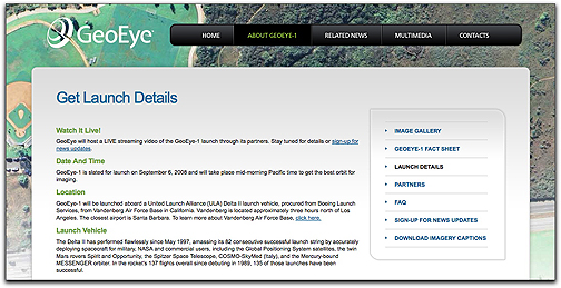 GeoEye launch homepage