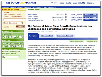 Research + Markets Triple Play Report page