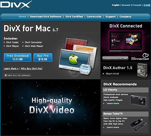 DivX home page