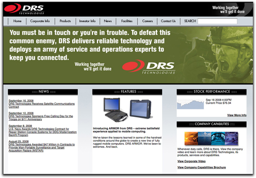 DRS Technologies homepage