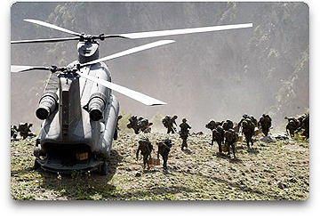 Chinook helicopter with troops