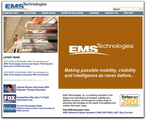 EMS Technologies homepage
