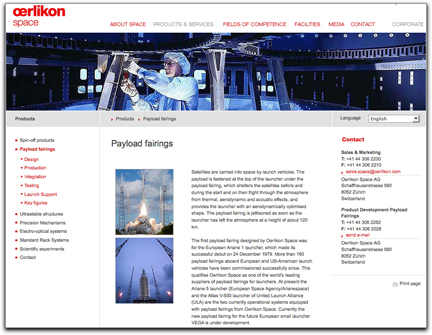 Oerlikon Space fairings webpage