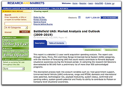 Research + Markets UAS report page