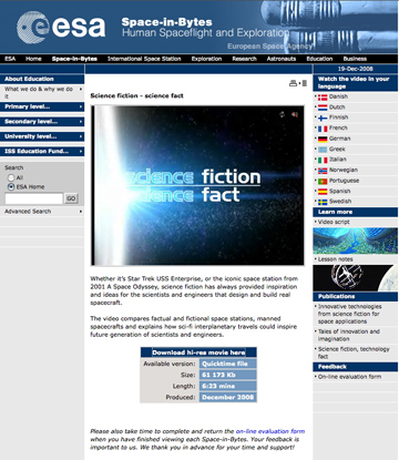 ESA's Space-In-Bytes movie download page