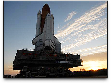 Discovery shuttle on transporter