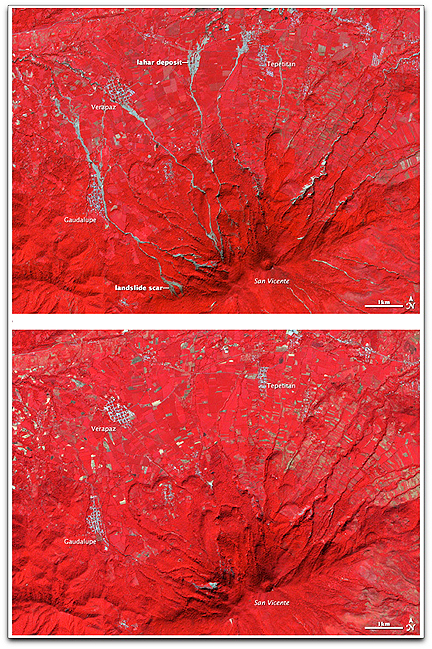 Volcan San Vicente landslides (NASA Terra)