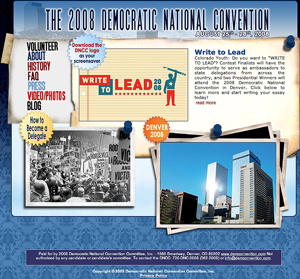 Democratic National Convention home page screen