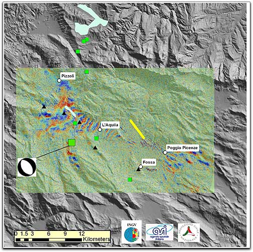 COSMO-SkyMed interferogram over L'Aquila (ESA)