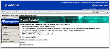 Boeing Q2 08 financial page