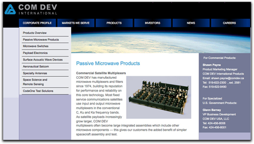 COM DEV USA passive microwave homepage