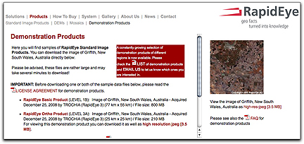 RapidEye demo products page