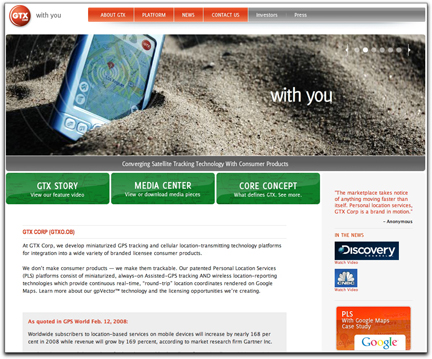 GTX Corp. homepage