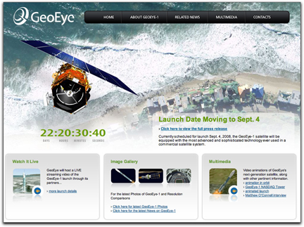 GeoEye launch homepage