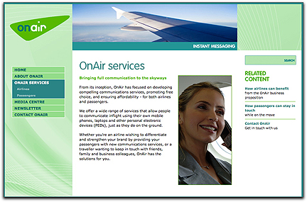OnAir mobile services page