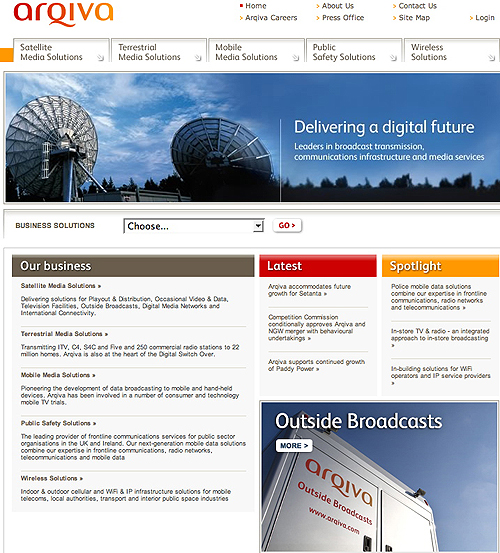 Arqiva home page