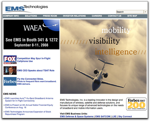 EMS Technologies homepage