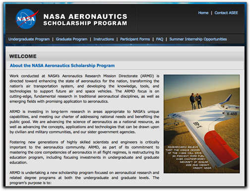 NASA Scholarship homepage