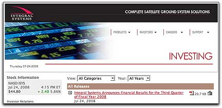 Integral Systems Q2 financial page
