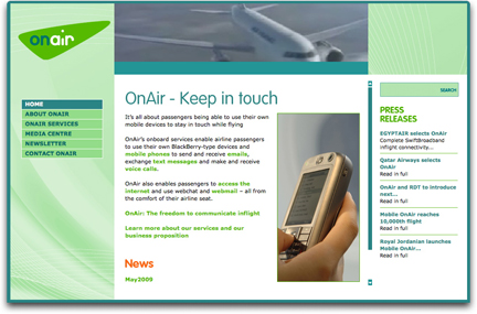 OnAir homepage (jet graphic)