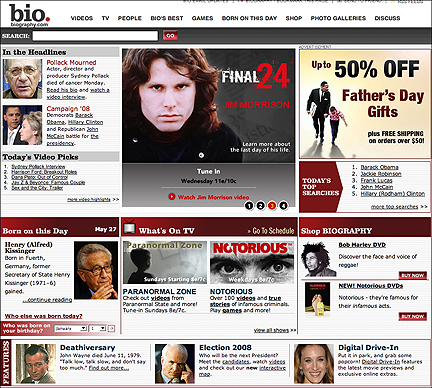 Biography Channel homepage