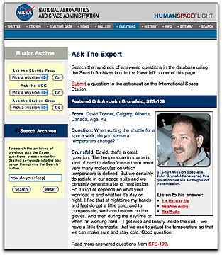 Ask Astronaut page