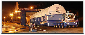 Ariane 5 launch vehicle offloaded from ship