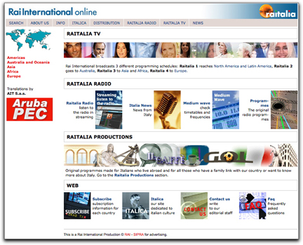 RAI Int'l homepage