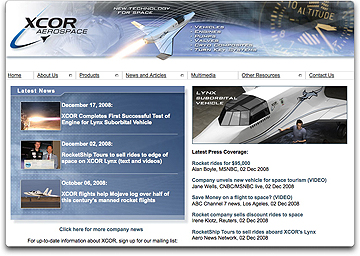 XCOR Aerospace homepage