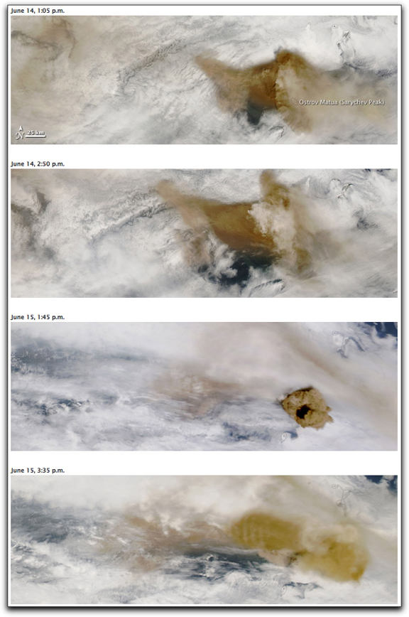 Ash eruptions Sarychev Peak NASA Aqua Terra