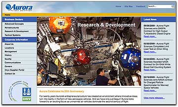 Aurora Flight Sciences R&D homepage banner