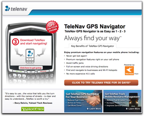 TeleNav GPS Navigator webpage