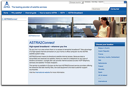 ASTRA2Connect homepage (SES ASTRA)