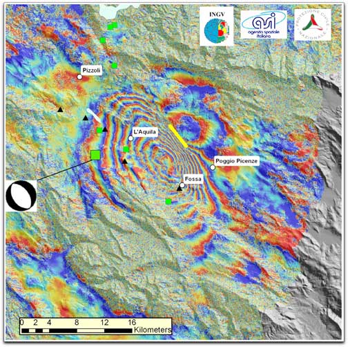 Interpreted Envisat interferogram of L'Aquila area