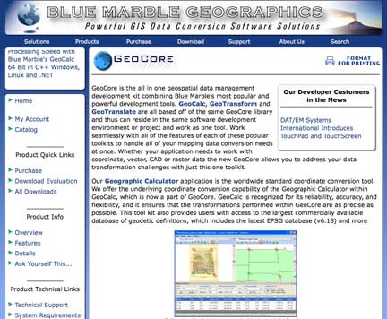 Blue Marble GeoCore webpage