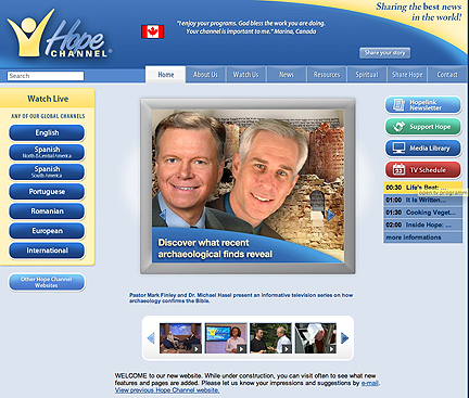 Hope Channel homepage