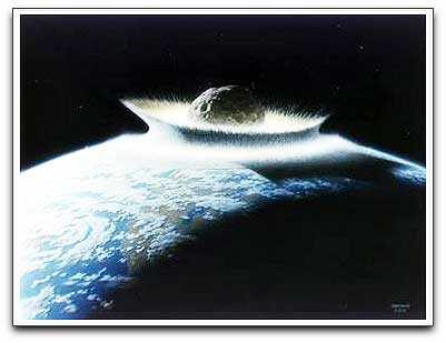 Asteroid striking Earth graphic
