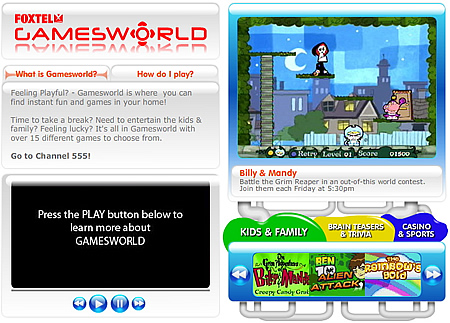 FOXTEL GAMEWORLD screen