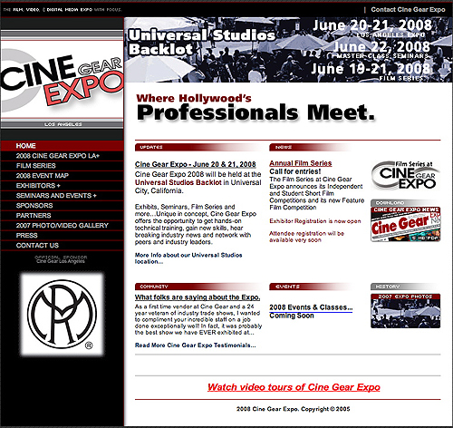 Cine Gear Expo home page