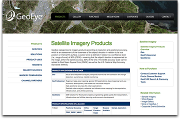 GeoEye Sat Imagery Products page