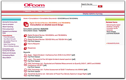 Ofcom spectrum homepage
