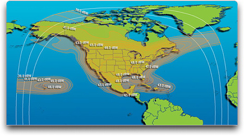 RRsat Galaxy-25 satellite footprint